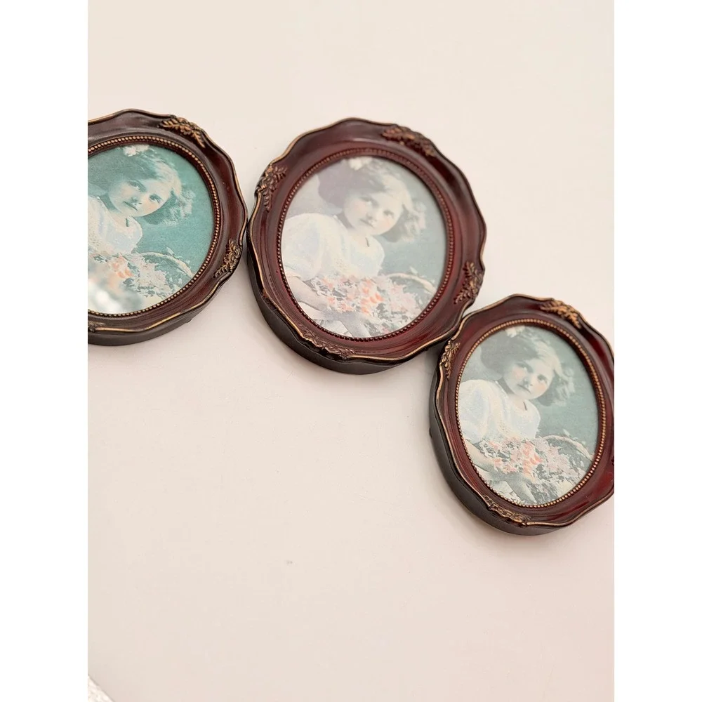 Vintage Victorian Style Oval Picture Frame Set 3 Burgundy Gold Ornate Portrait